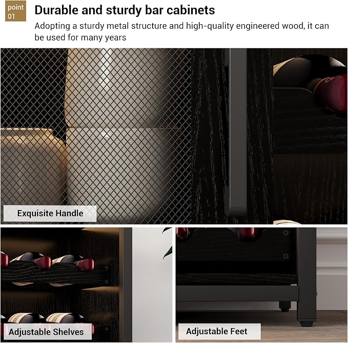 OUTLANE 3-Tier Wine Bar Cabinet - Image 4