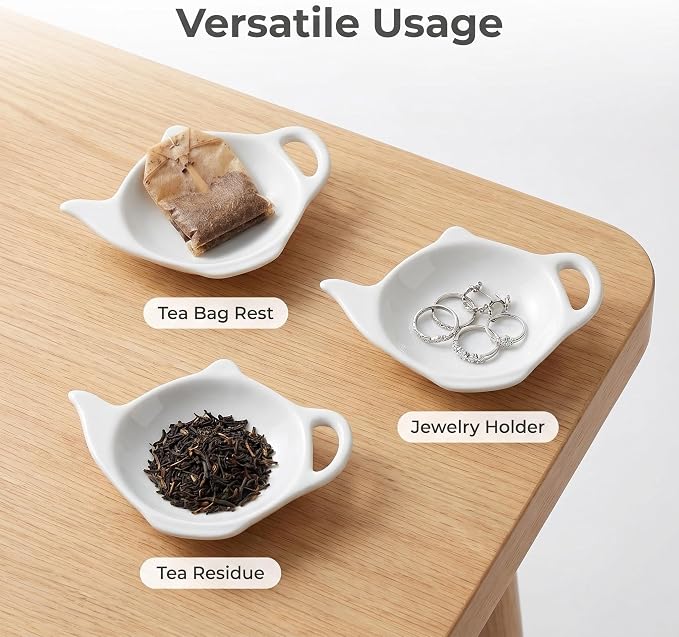 12 Pcs White Ceramic Tea Bag Holder Set, Teapot Shaped Tea Bag Rest Drip Tray - Image 5