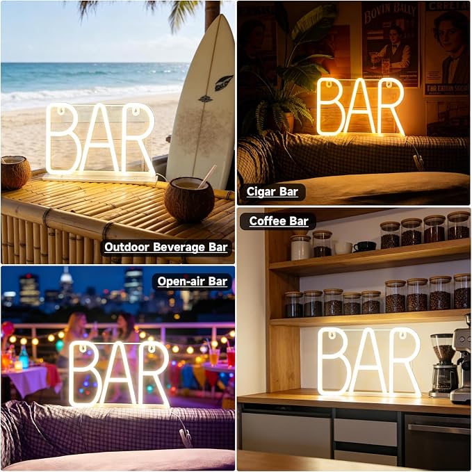 Neon BAR sign, Hangable Illuminated Marquee Letter Lights, USB/Battery Powered - Image 2