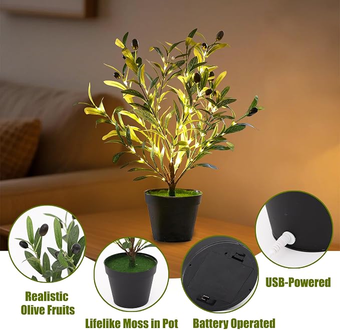 Artificial Olive Tree Lamp, Faux Olive Tree and Fruits Artificial Plant - Image 3