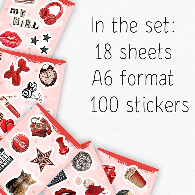 100Pcs Red Aesthetic Stickers - Image 2