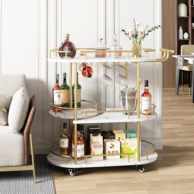 GarveeHome 3-Tier Bar Cart on Wheels, Mobile Serving Cart by GarveeHome