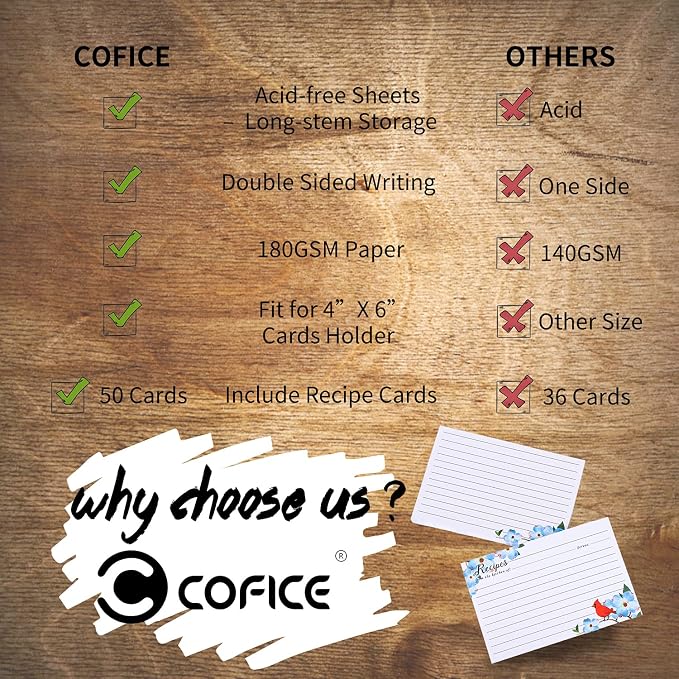 COFICE Recipe Cards 4x6 Inch, Cut Thicken Card Stock Double Sided Recipe Cards - Image 4