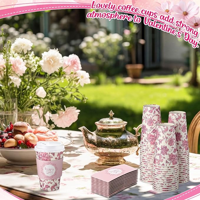 Lallisa 50 Pack 16oz Pink Floral Disposable Coffee Cups - Image 6