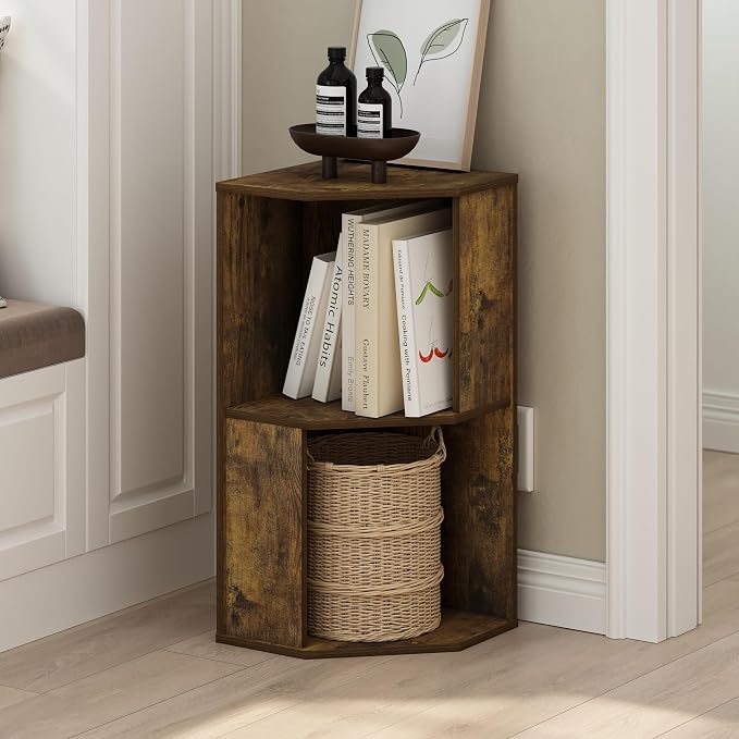 Furinno ECON Corner Shelf, 2-Tier Corner Book Shelf, Standing Storage Shelves - Image 2