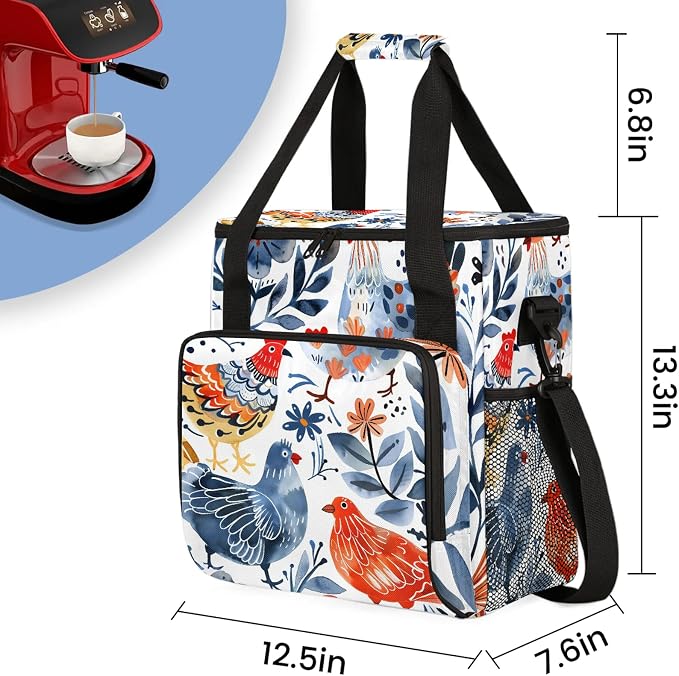 Cute Chicken Coffee Maker Carring Bag, Large Insulated Storage Organizer Case - Image 2