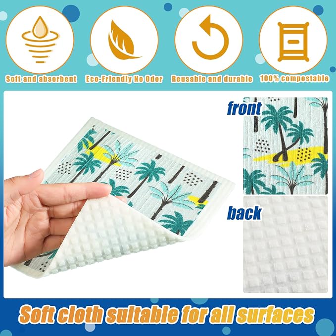 Remagr 6 Pcs Swedish Kitchen Dish Towels Kitchen Cloths Reusable Sponge - Image 7