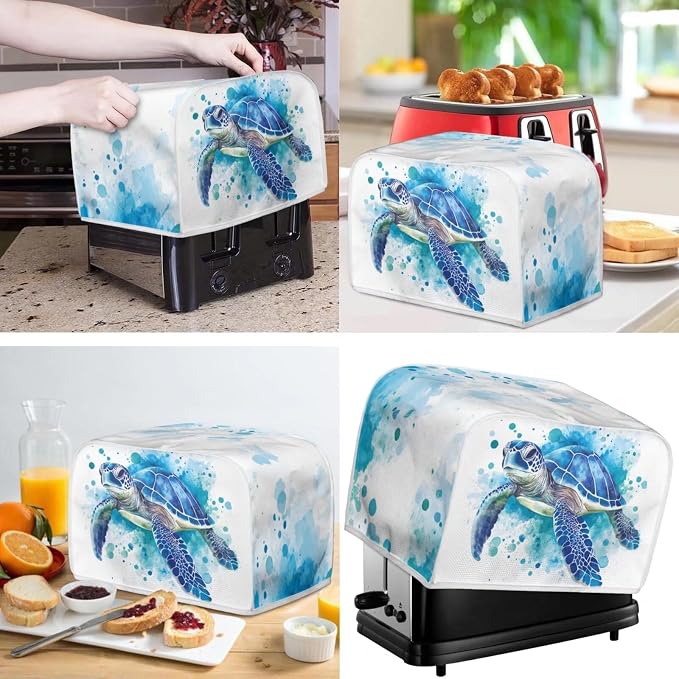 doginthehole Small Appliance Cover Dust Cover Set of 2 Aqua Watercolor Sea - Image 2