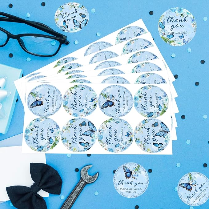 Serencatcher 80pcs Blue Butterfly Thank You Stickers, Floral Thank You - Image 4