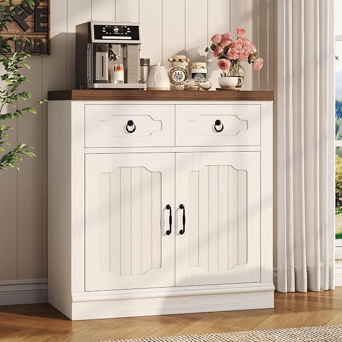 LIKIMIO Buffet Cabinet with 2 Drawers, Farmhouse Coffee Bar Station Kitchen by LIKIMIO