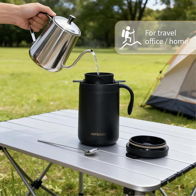 Pour Over Coffee Maker Set 16oz Stainless Steel Insulated Mug Foldable Filter - Image 2