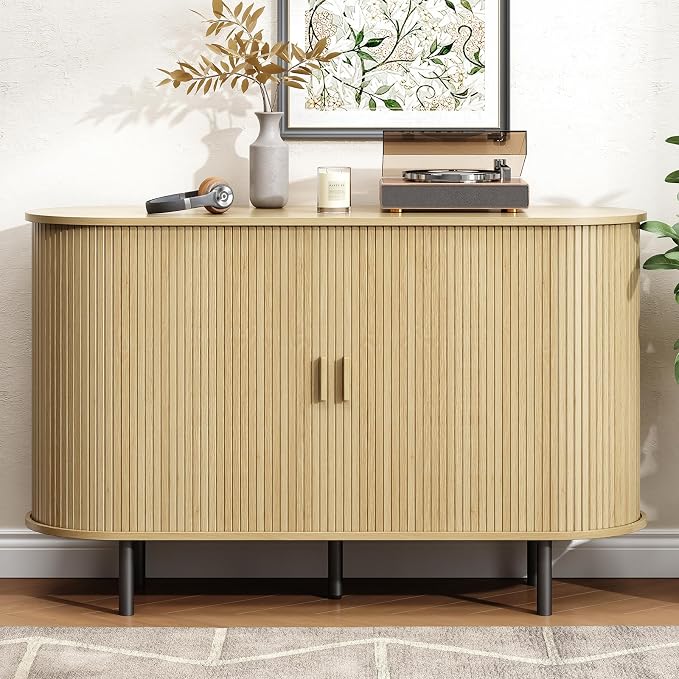 Buffet Cabinet with Storage, Fluted Sideboard Buffet with Sliding Door - Image 9