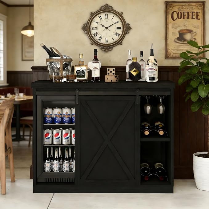 Coffee Bar Cabinet with Mini Fridge Space, 49.2'' Farmhouse Kitchen Buffet by DalyLuxa