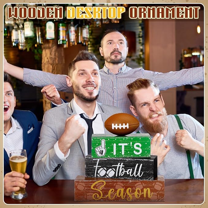 Geelin 4 Pcs Football Table Decorations Football Tiered Tray Decor Wooden Sign - Image 2