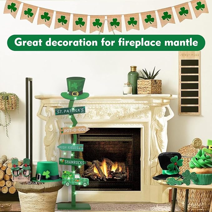 43.8" Lighted Wooden St. Patrick's Day Porch Sign Leprechaun Hat Shamrock Irish - Image 6
