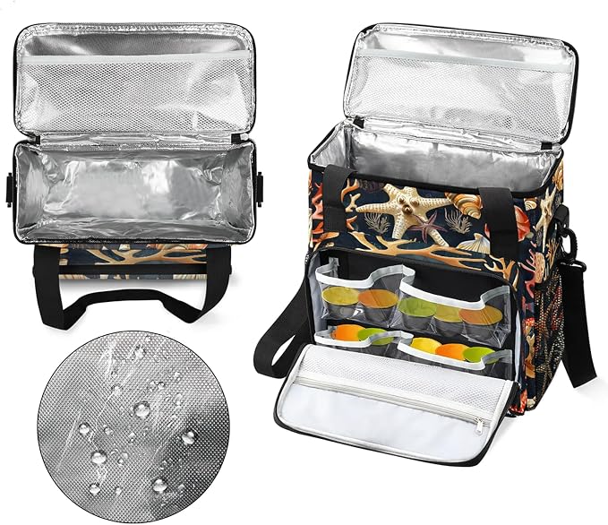 Coastal Beach Seashell Starfish Coffee Maker Carring Bag, Large Insulated - Image 3