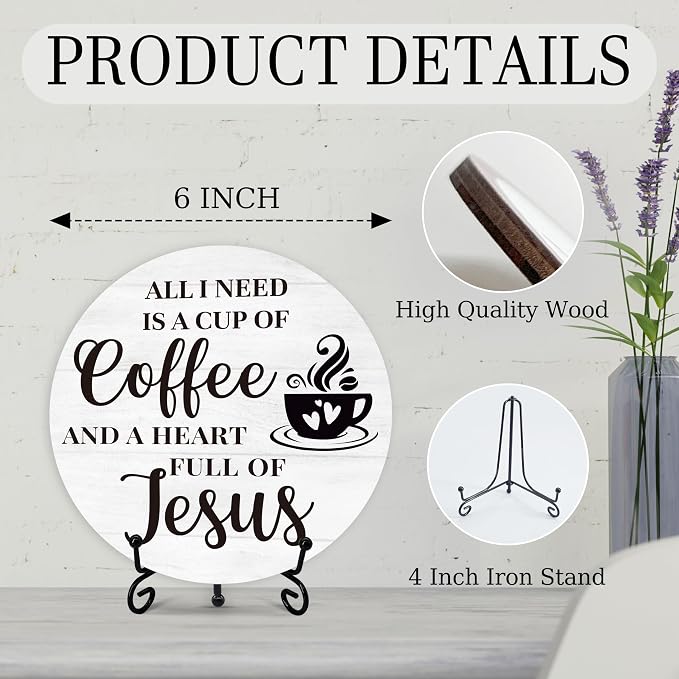 Coffee Bar Sign, Round Wood Plaque, 6 Inches - Image 2