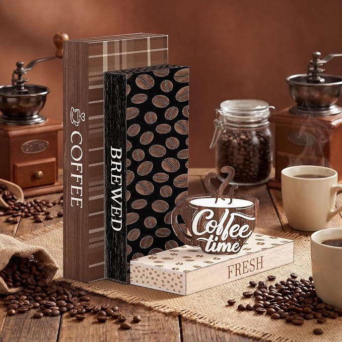 Amyhill 4 Pcs Wooden Coffee Bars Table Decorations, Wood Coffee Mug Sign - Image 4