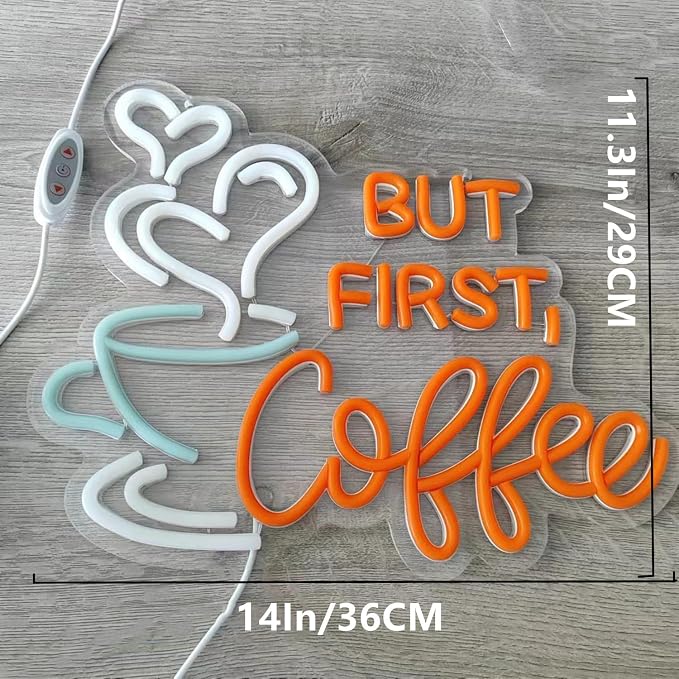 But First Coffee Neon Sign Large 5V USB Powered Acrylic Neon Lights - Image 5