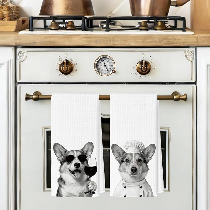 Funny Corgi Kitchen Towels Set of 2, Dog Kitchen Bar Accessories, Dog Chef Gifts - Image 2