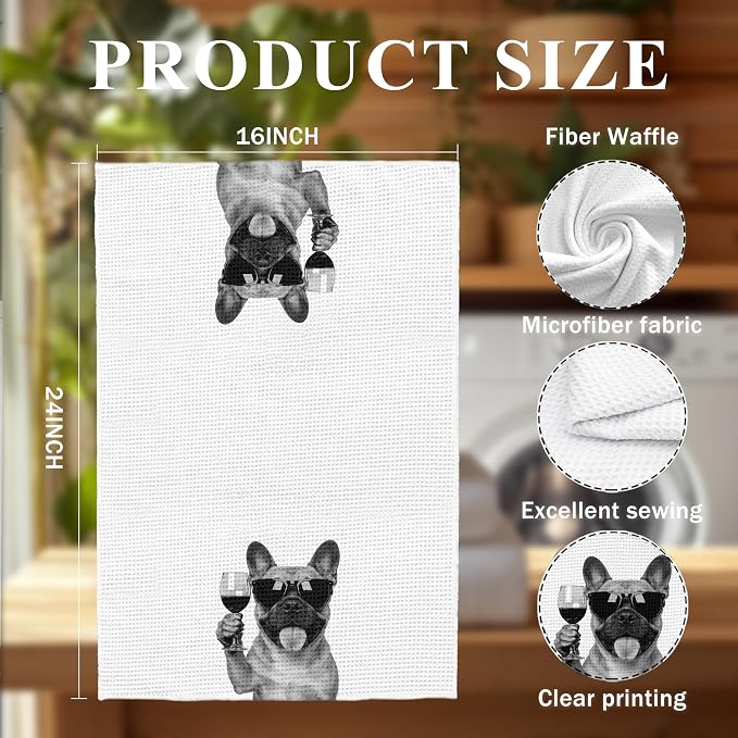 Funny White French Bulldog Wine Kitchen Towels, Cute Dog Tea Towels, Dog Lover - Image 6