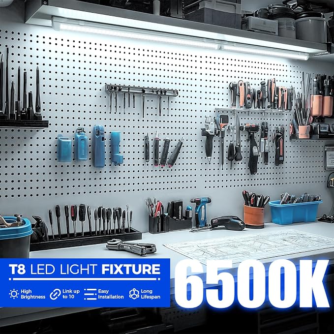 Barrina LED Shop Light 2FT, 20W 3000LM 6500K, T8 LED Light Fixture, Ceiling and - Image 4