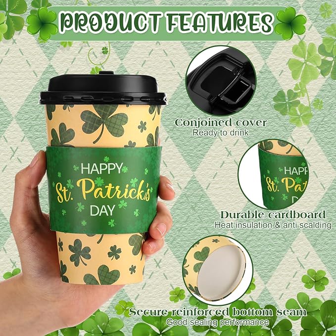 Lallisa 50 Pack 16 oz St. Patrick's Day Disposable Coffee Cups - Image 3