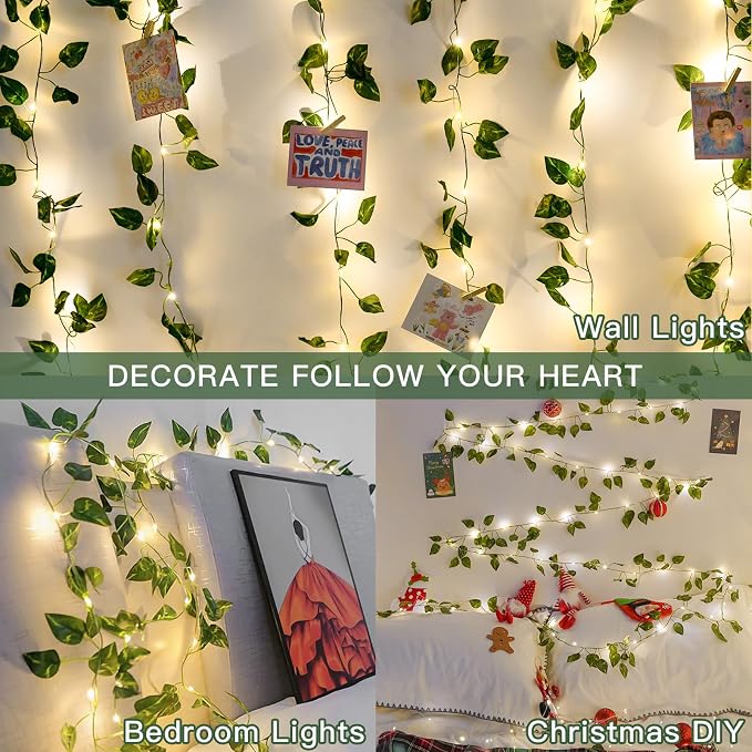 suddus Vine with Fairy Lights Battery Operated, 33ft100 LED Pothos String - Image 8