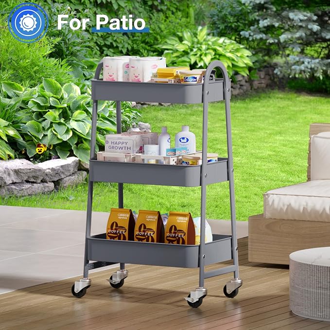 OLIXIS Metal 3 Tiers Utility Rolling Cart, Mobile Storage Shelf - Image 5