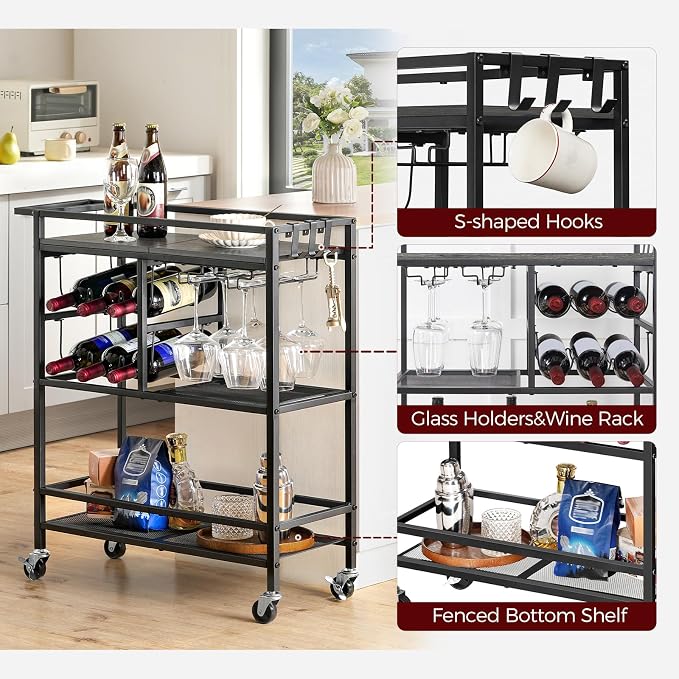 MAHANCRIS Bar Cart for Home, 3-Tier Serving Cart - Image 5