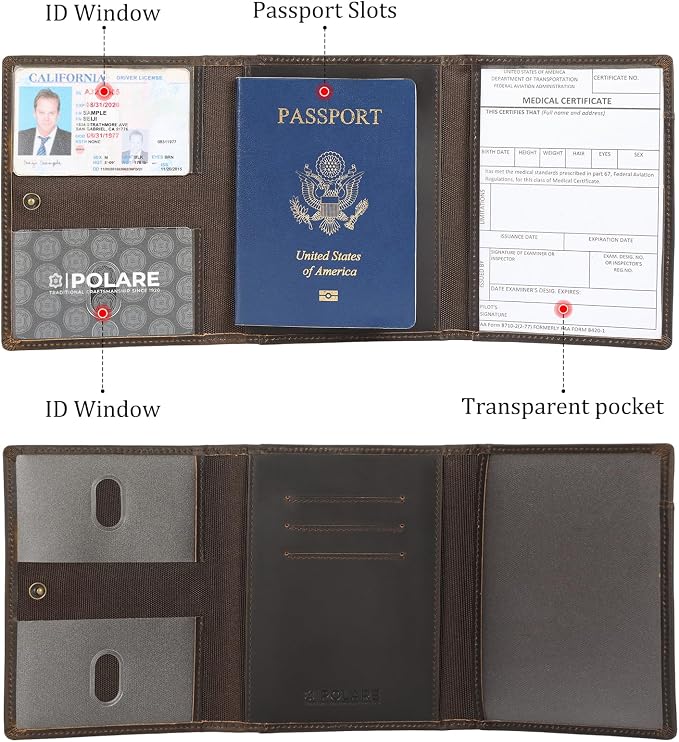 Polare Full Grain Leather Pilot Wallet Passport Holder RFID Blocking Tri-fold - Image 6