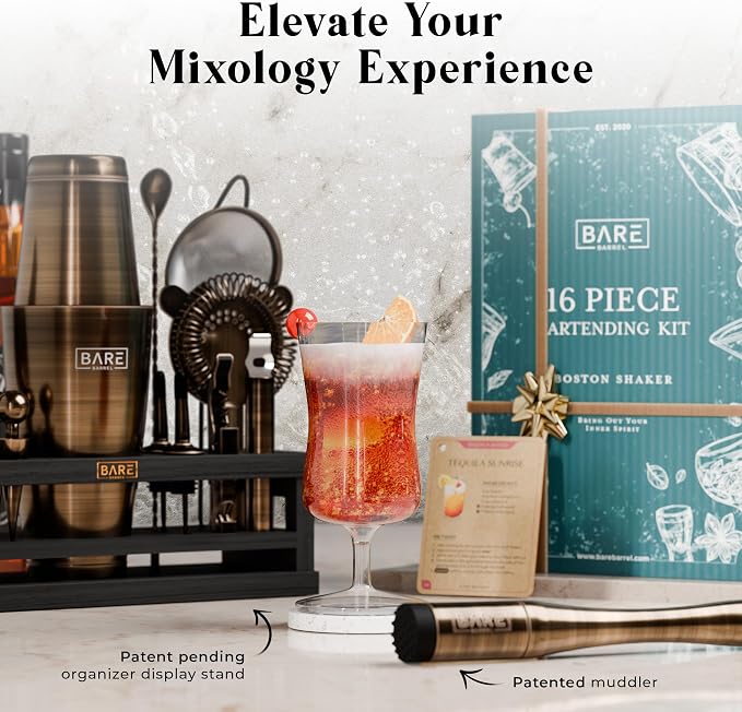 BARE BARREL® Mixology Bartender Kit Bar Set | 16-Piece Cocktail Shaker Set | - Image 8