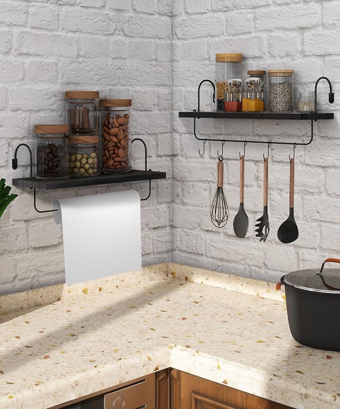 Wall Mount Floating Shelves, Wooden Coffee Bar Hanging Storage Shelf Rustic Cup - Image 5