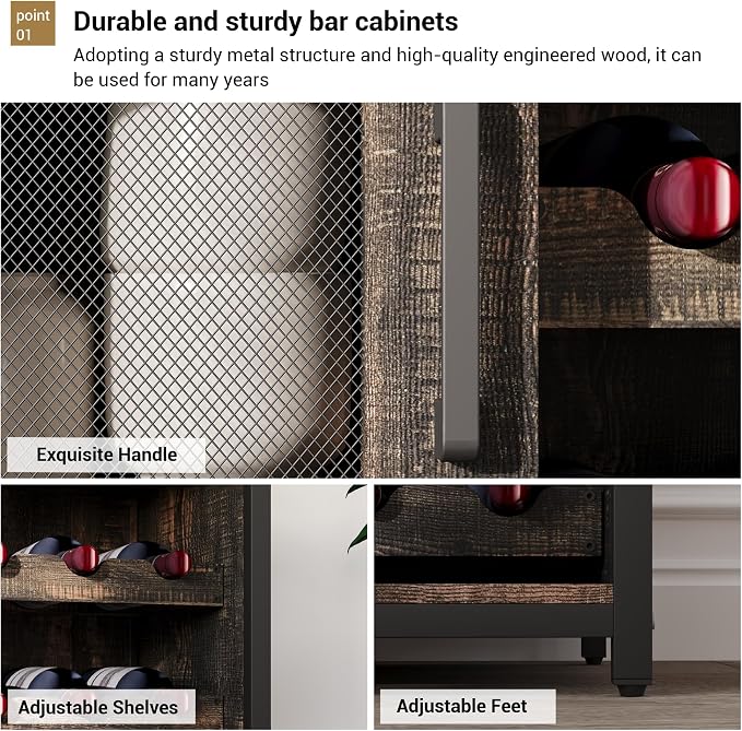 OUTLANE 3-Tier Wine Bar Cabinet - Image 4