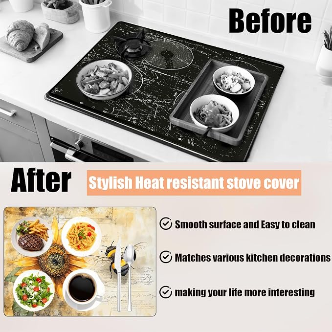 28"x20" Anti-Slip Electric Stove Top Cover Sunflower-Bee Foldable - Image 2
