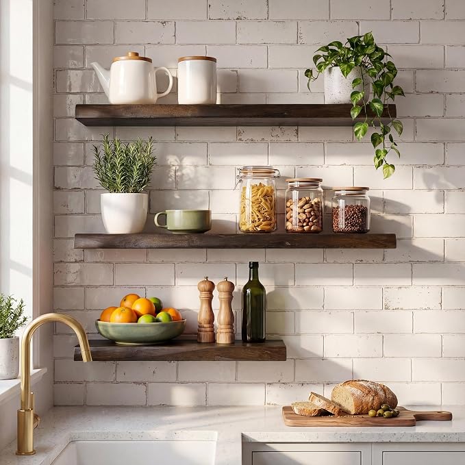 24" Live Edge Floating Shelves, 1.4" Extra Thick Solid Elm Wood Wall Shelf - Image 6
