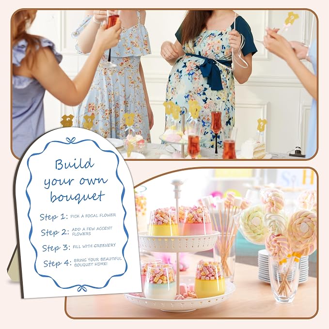 Blue Bow Ribbon Bouquet Bar Wooden Sign, Bride Shower Flower Bar Station - Image 7