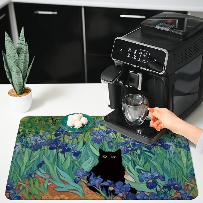 William Morris Floral Black Cat Dish Drying Mat, 16x24 Inch - Image 4