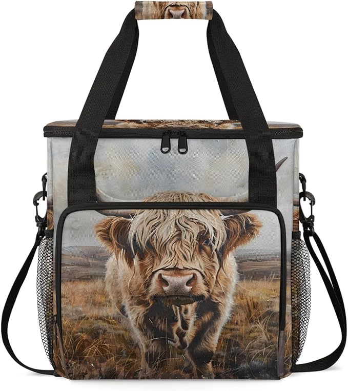 Highland Cow Funny Coffee Maker Carring Bag, Large Insulated Storage Organizer by Home