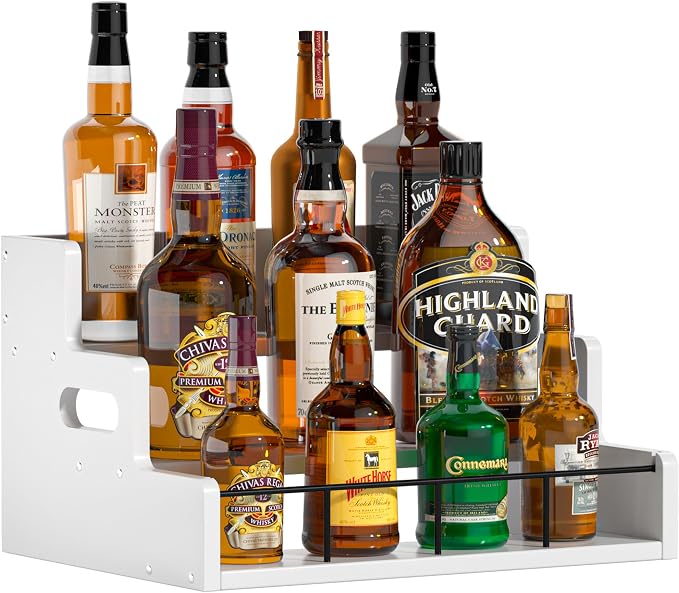 Liquor Bottle Display Shelf, Wood Syrup Organizer Rack, 3 Step Countertop by Yelinkws