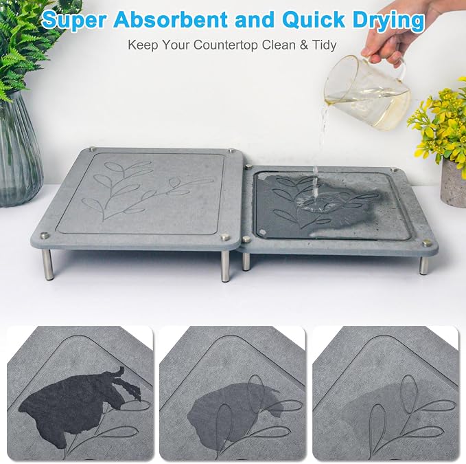 3Pcs Nesting Stone Drying Mat for Kitchen Counter, Quick Drying Dish Drying Mat - Image 2