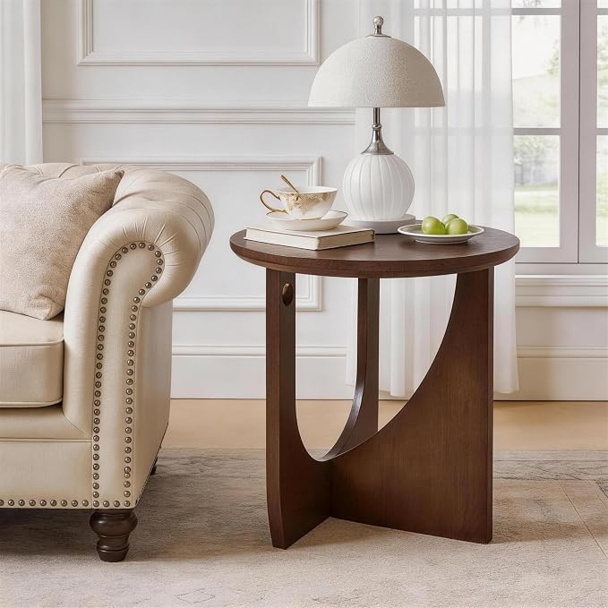 Round Walnut End Table, 100% Solid Wood Side Table - Image 3