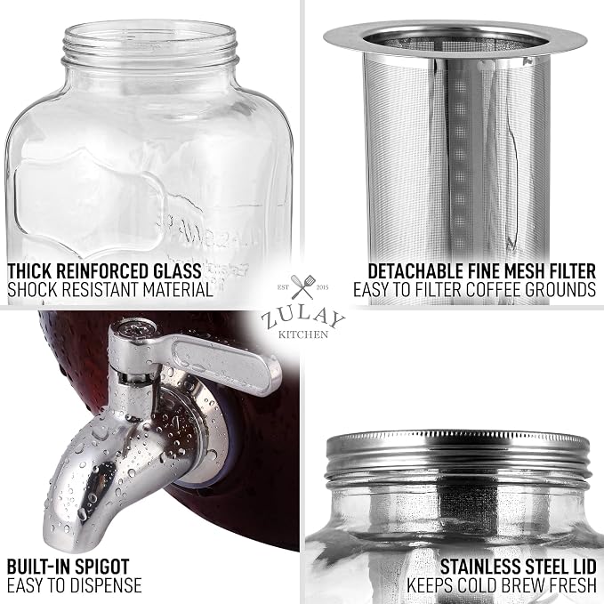 Zulay 1 Gallon/128oz Cold Brew Coffee Maker – Thick Glass Pitcher - Image 8