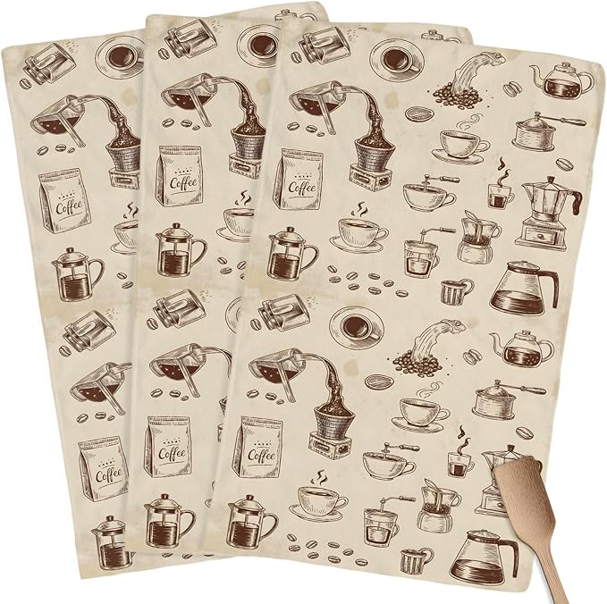 Coffee Kitchen Towel Vintage Coffee Beans Brewing Equipment Linen Texture Quick by Unknown