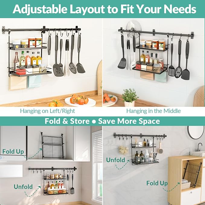 NADAMOO Spice Rack Wall Mount, 2-Tier Storage Shelf - Image 4