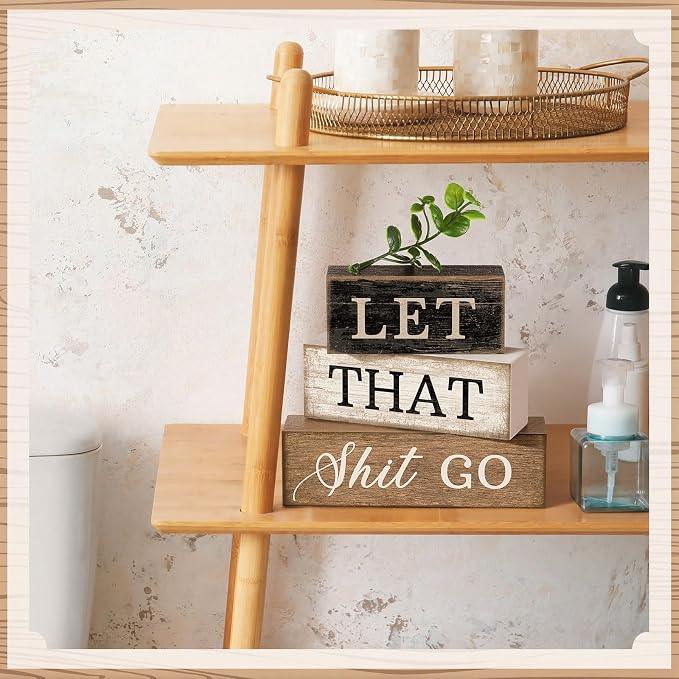 Moucuny 4 Pcs Bathroom Shelf Decor Sign Farmhouse Bathroom Decor and - Image 5