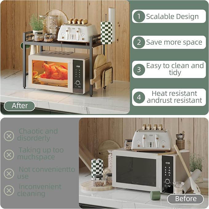 NETEL Expandable Microwave Stand, 2 Tier Metal Kitchen Countertop Organizer - Image 4