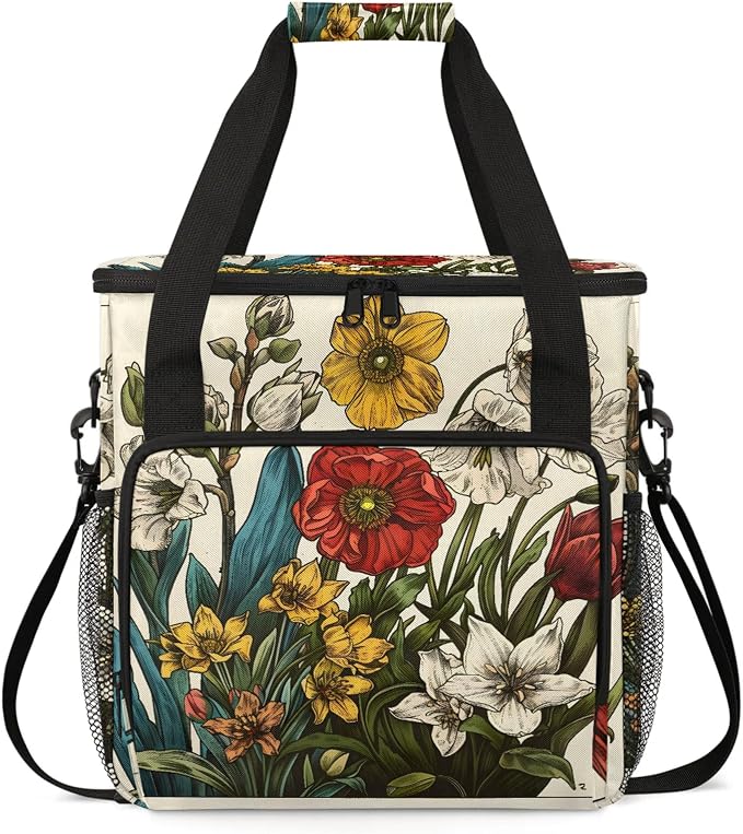 Spring Watercolor Red Beige Poppy Coffee Maker Carring Bag, Large Insulated by Home