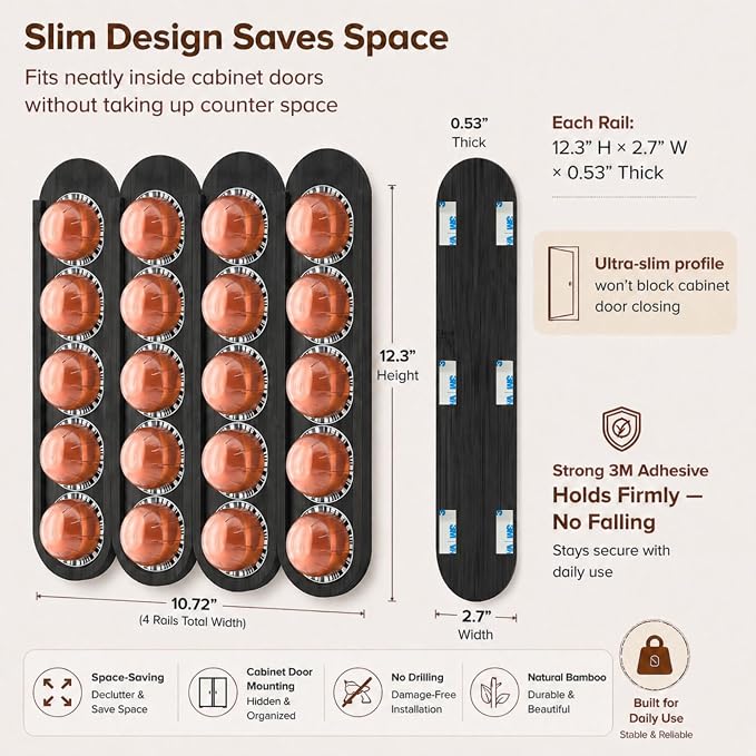 Bamboo Coffee Pod Holder, Adhesive Wall Mount - Image 3