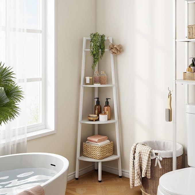 Hoctieon Corner Shelf, 4-Tier Corner Bookshelf, Rustic Corner Ladder Shelf - Image 7